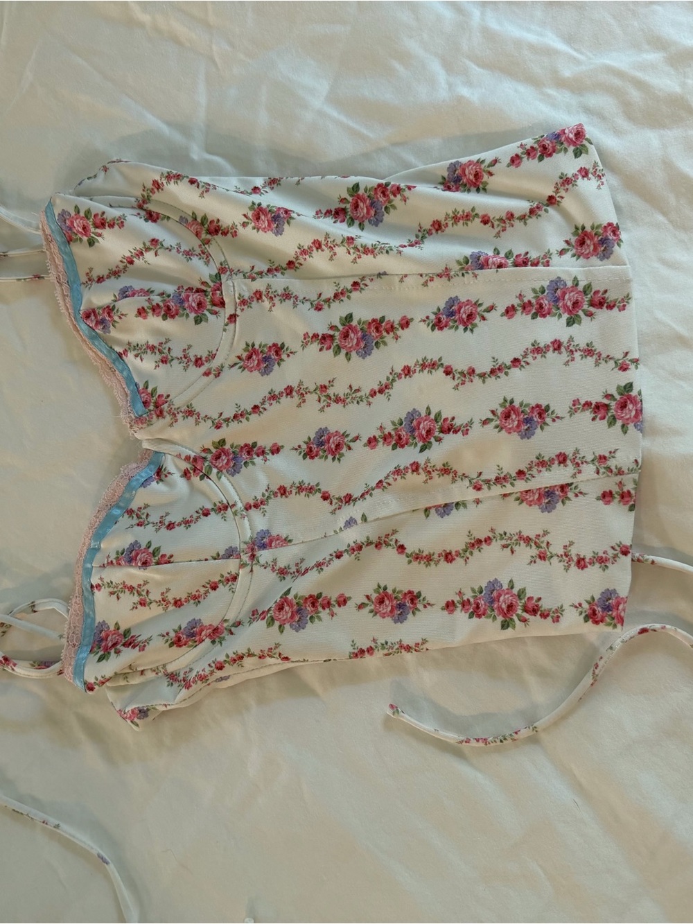 Edikted White Spaghetti Strap Tank with Pink Rose Print